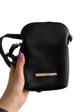 Poppy & Peonies Black Faux Leather Small Cross Body Purse Minimalist Classic